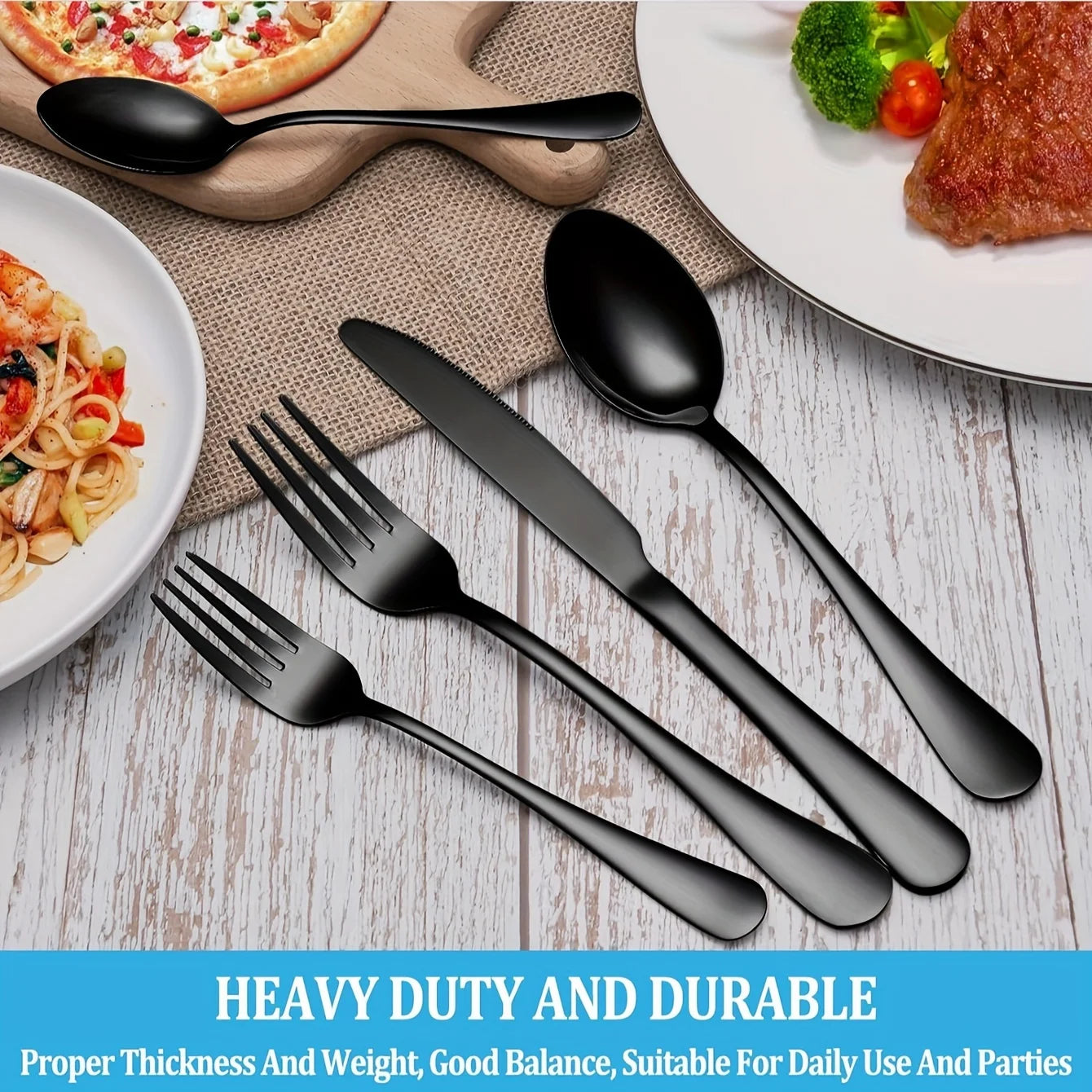 36-Piece Black Silverware Set With Steak Knives, Black Flatware Set Food-Grade Stainless Steel Tableware Cutlery Set