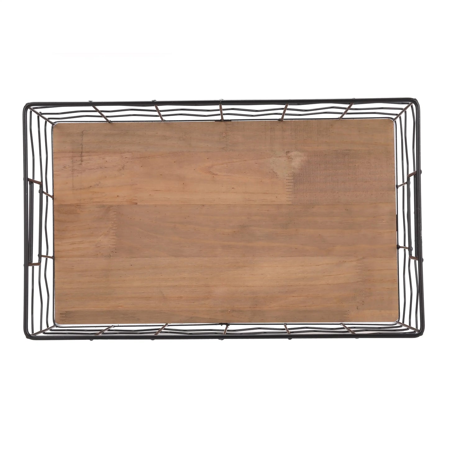 Decorative Black Wire Basket with Wood Board Base
