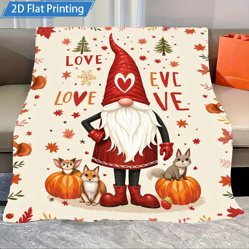 1pc Flannel Blanket Christmas Gnome Love Print Blanket Cozy Holiday Decor for Home and Bedding