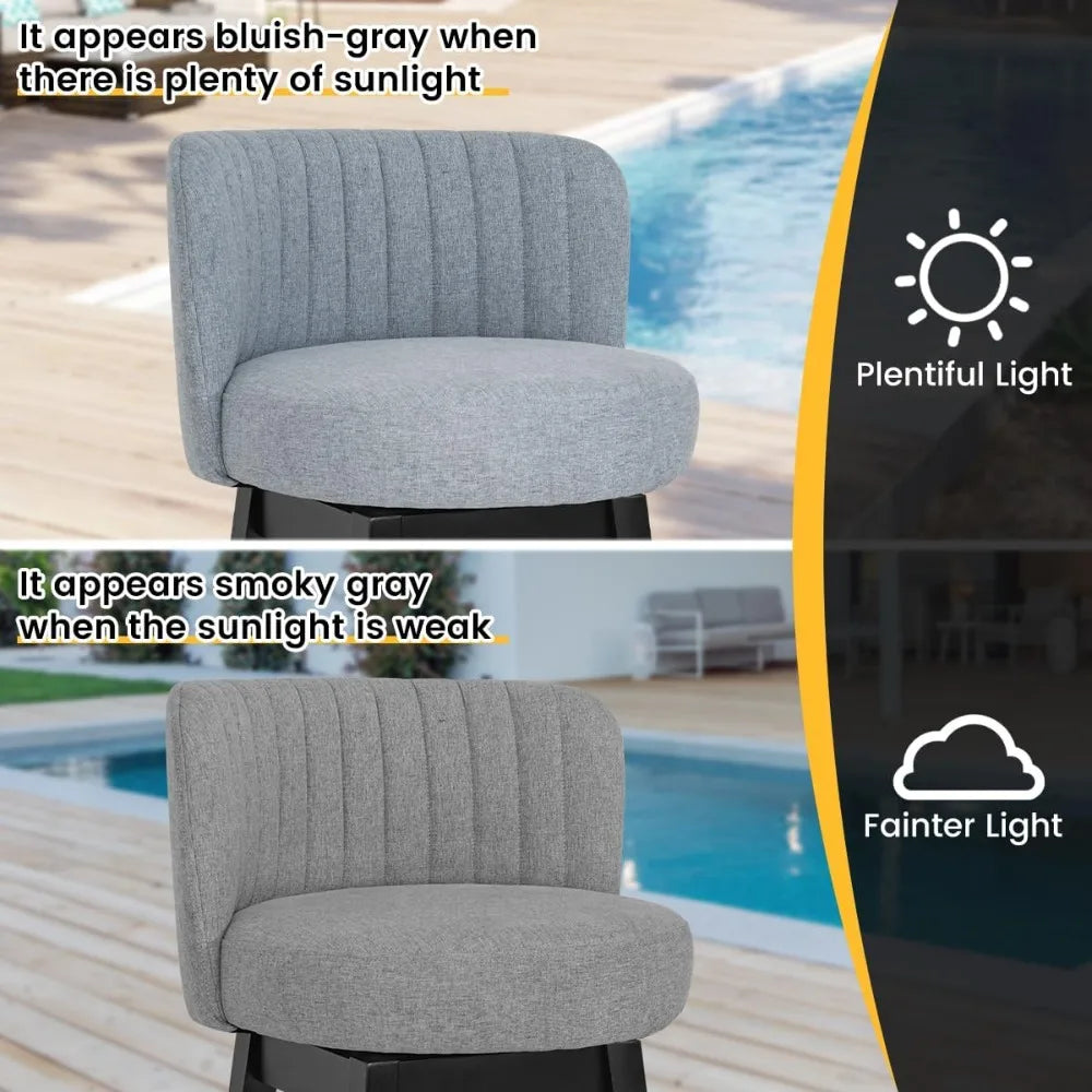 Swivel Bar Stools Set of 2, 30" Seat Height Mid Century Modern Bastools with Back, Bar Height Chairs with Linen Upholstered Sea