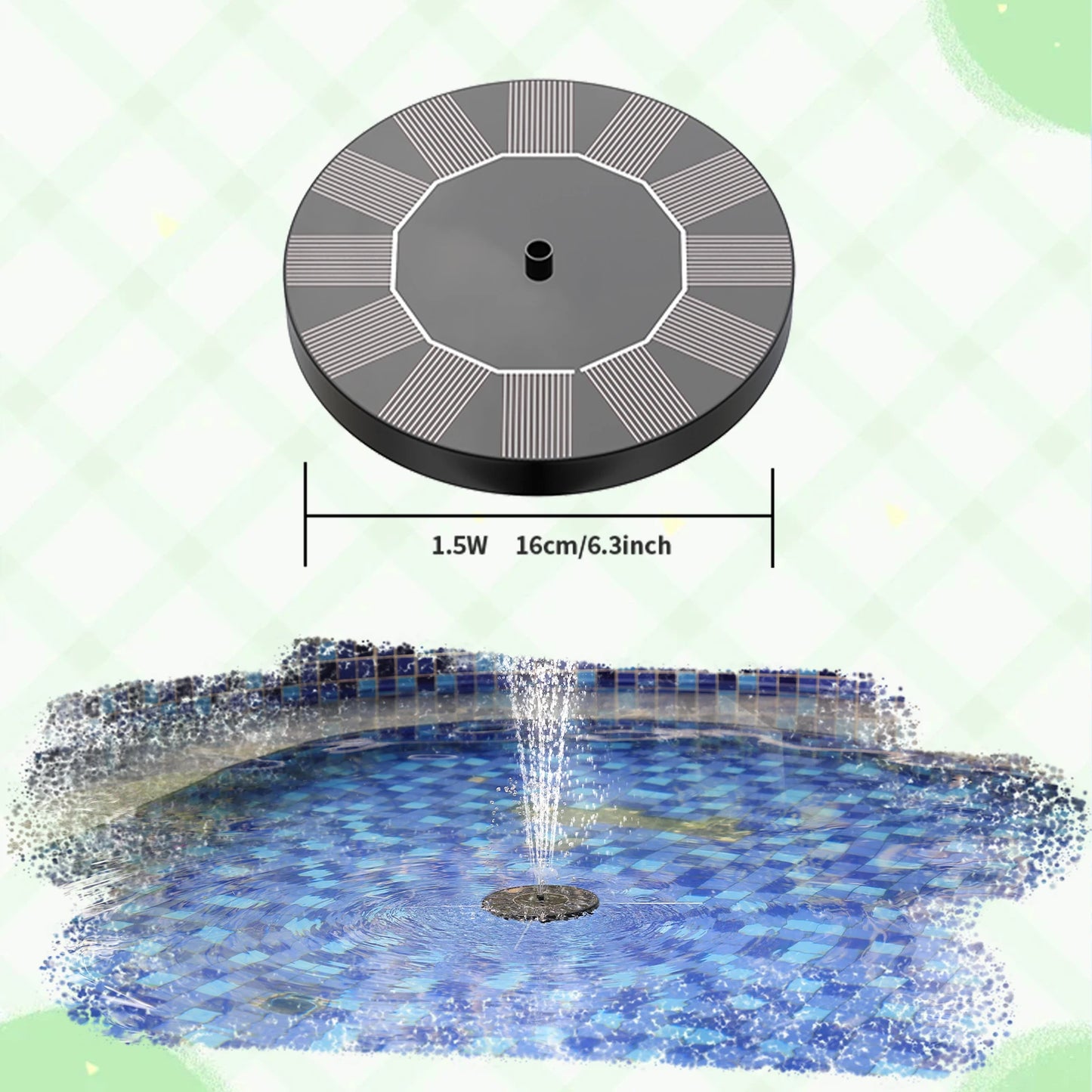 1.5w/2.5w/3.5w Solar Bird Bath Fountain Pump,with 6 Nozzles Solar Powered Water Fountain for Garden Pool, Aquarium and Outdoor