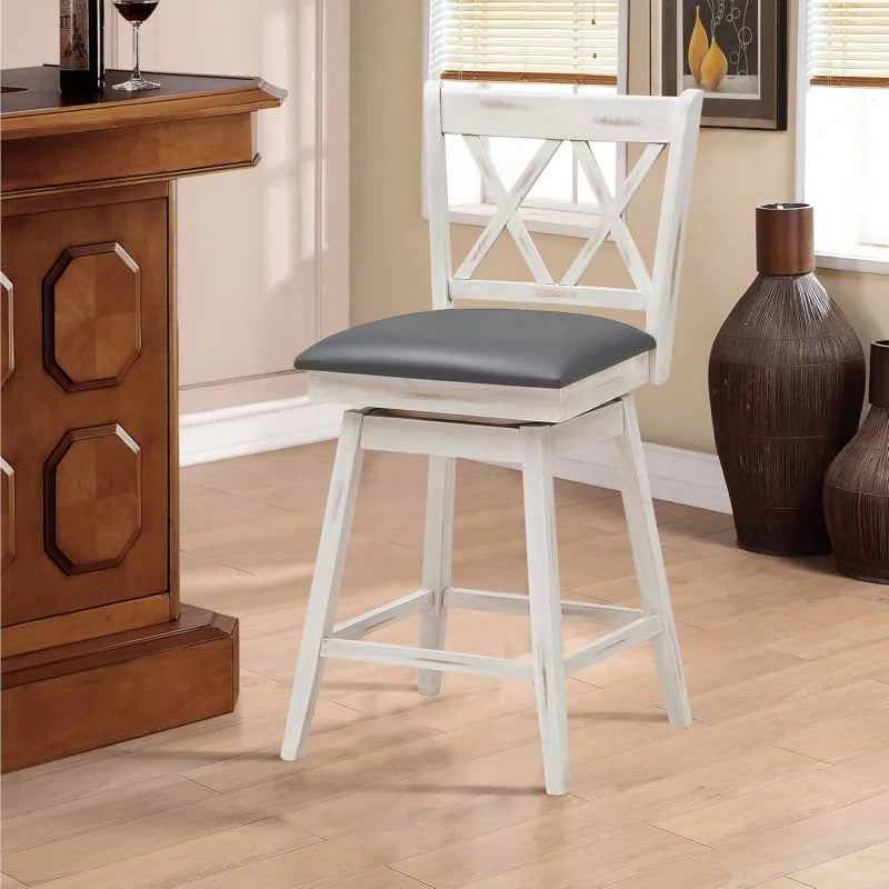 Set of 4, 360 ° Swivel Counter Height 25inch Bar Stool with Foot Rest Upholstered Cushion & Ergonomic Backrest, Sturdy Frame