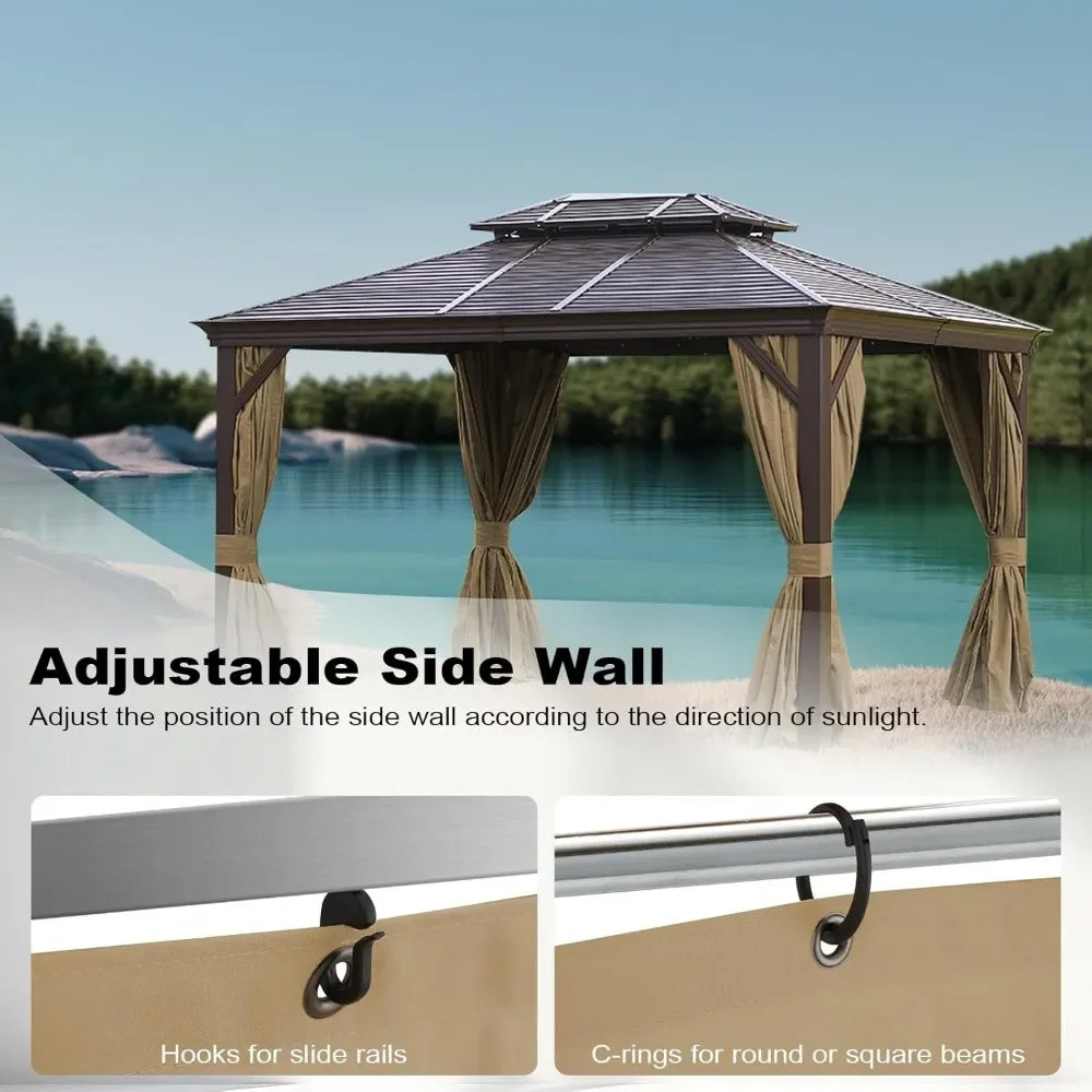 12'x12' Gazebo Curtains Outdoor Waterproof, Khaki Universal Replacement Curtain 4-Panels, Sidewalls with Zipper for Garden, Pati