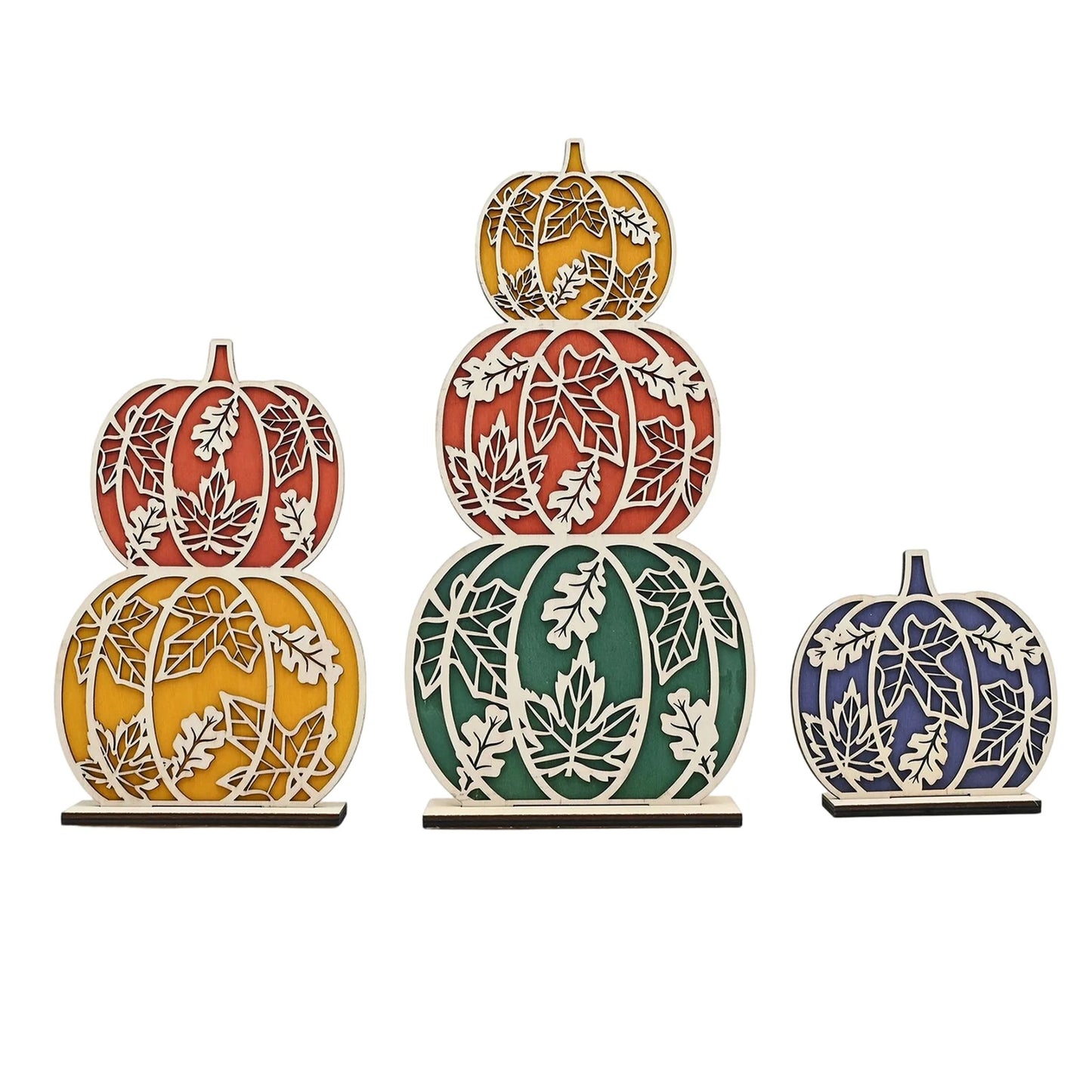 Thanksgiving Harvest Decor 3 Piece Set Rustic Wooden Pumpkin Table Centerpiece Fall Home Holiday Decoration