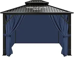 12'x12' Gazebo Curtains Outdoor Waterproof, Khaki Universal Replacement Curtain 4-Panels, Sidewalls with Zipper for Garden, Pati
