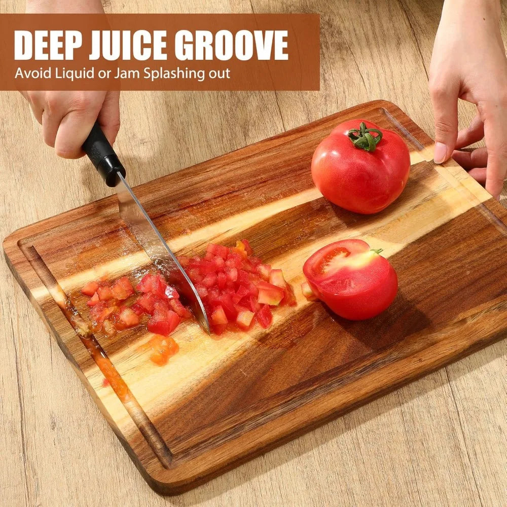 Roshtia 6 Pieces Acacia Wood Cutting Board 14 x 10 Kitchen Wooden Chopping Board Reversible Charcuterie Serving Tray Butcher Blo