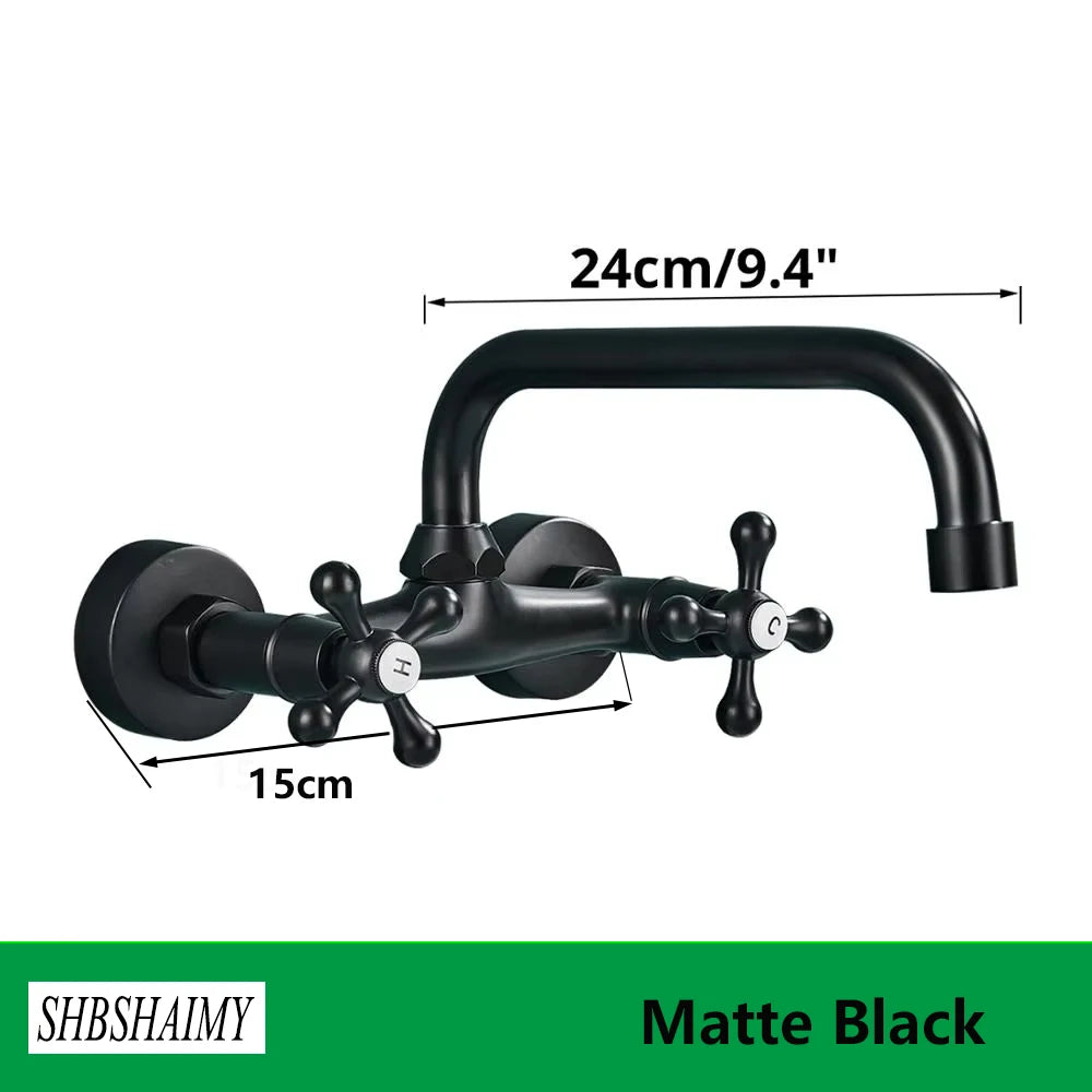 SHBSHAIMY ORB Black Basin Faucet 360 Swivel Spout Wall Mounted Faucet Dual Handles Dual Holes Hot and Cold Water Mixer Tap