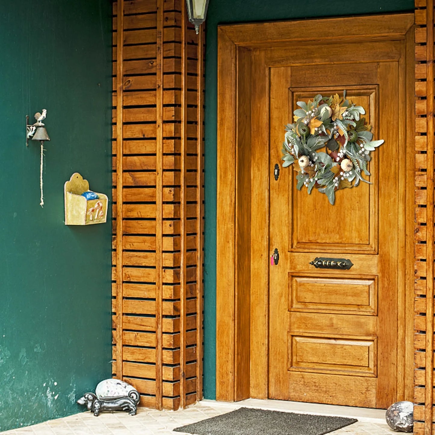 Autumn Wreath Artificial Maple Leaf White Pumpkin Door Wreath Fall Garland For Halloween Thanksgiving Hanging Ornaments