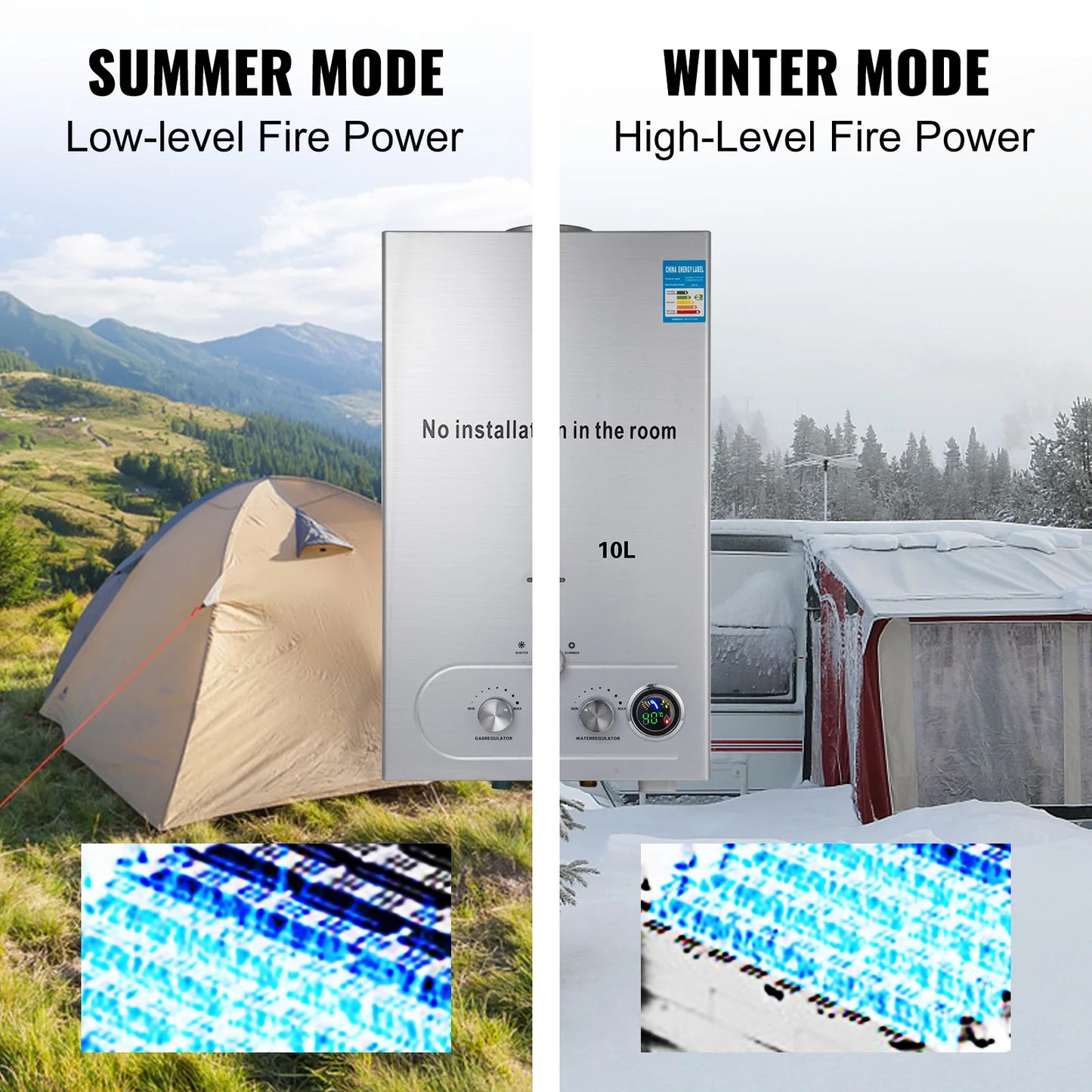 VEVOR Gas Water Heater LPG Hot Water Heater Stainless Steel Tankless Propane Gas LPG Boiler Home Appliance 6L-18L