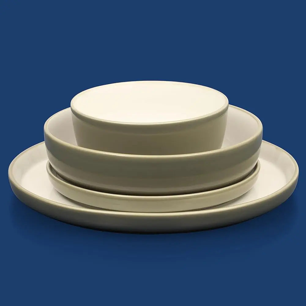 Kitchen Entials 16 Piece Two-Tone Porcelain Chip And Scratch Resistant Dinnerware Plates And Bowls Set - Grey/White