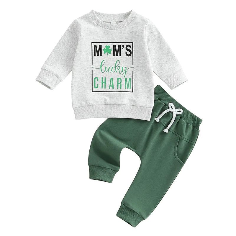 Baby Girl St Patrick s Day Clothes Green Clover Print Ruffle Sleeve Top Elastic Waist Solid Pants Set Outfit