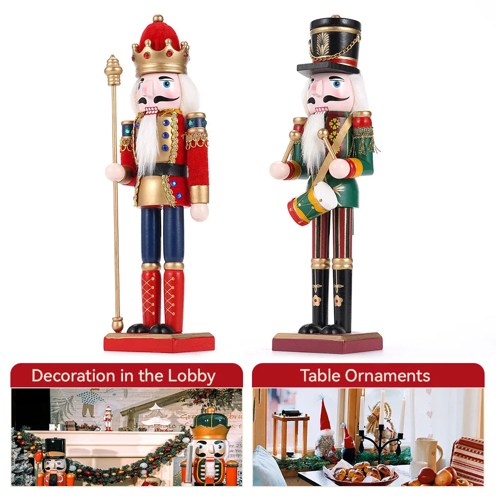 2PC Christmas Nutcracker Soldier Puppets Creative Gifts Wooden Crafts Home Desktop Christmas Decorations