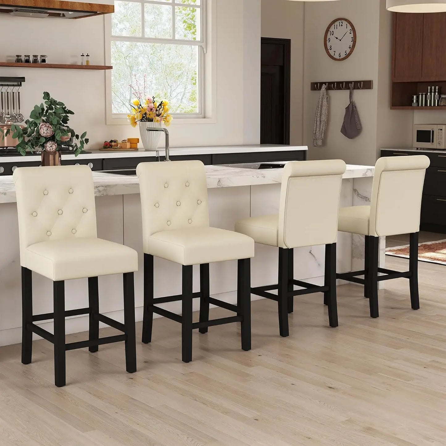 24inch Counter Height Bar Stool, Set of 4 Counter Height Chairs for Kitchen Island Upholstered Back Bar Chairs Fabric Barstool