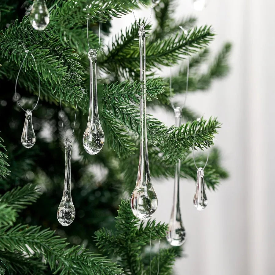 22 Pcs Clear Glass Teardrop Christmas Ornaments Crystal Raindrop Hanging Ornaments Crystal Chandelier Drop Pendant Icicles Deco