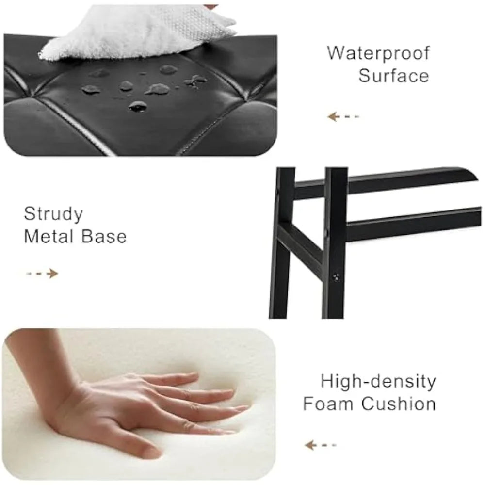 25 inch Counter Height Stools for Kitchen Island, 3.3'' Thick PU Upholstered Saddle Seats, Backless Bar Chairs with Metal Base