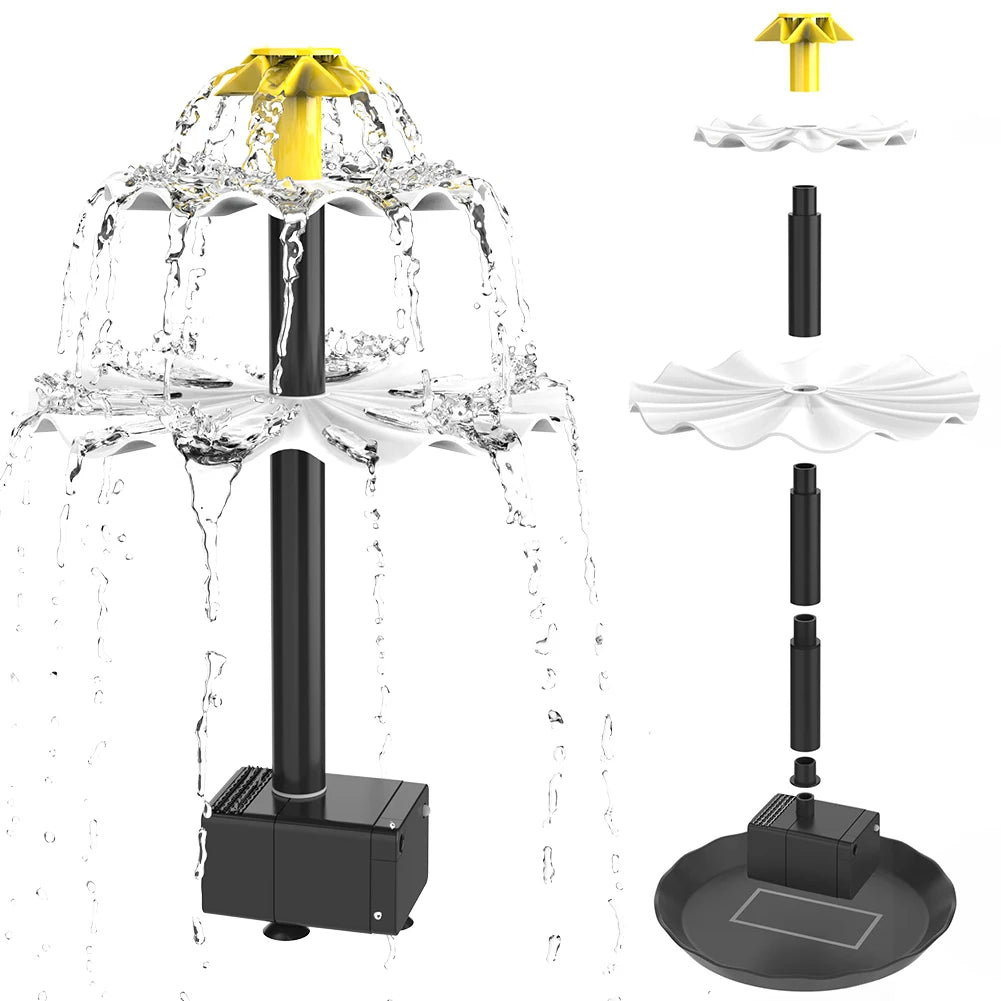 3 Tiered Solar Bird Bath Fountain W/ Solar Panel Water Fountain with Birdbath for Bird Bath Garden Fish Tank Outdoor Bird Feeder
