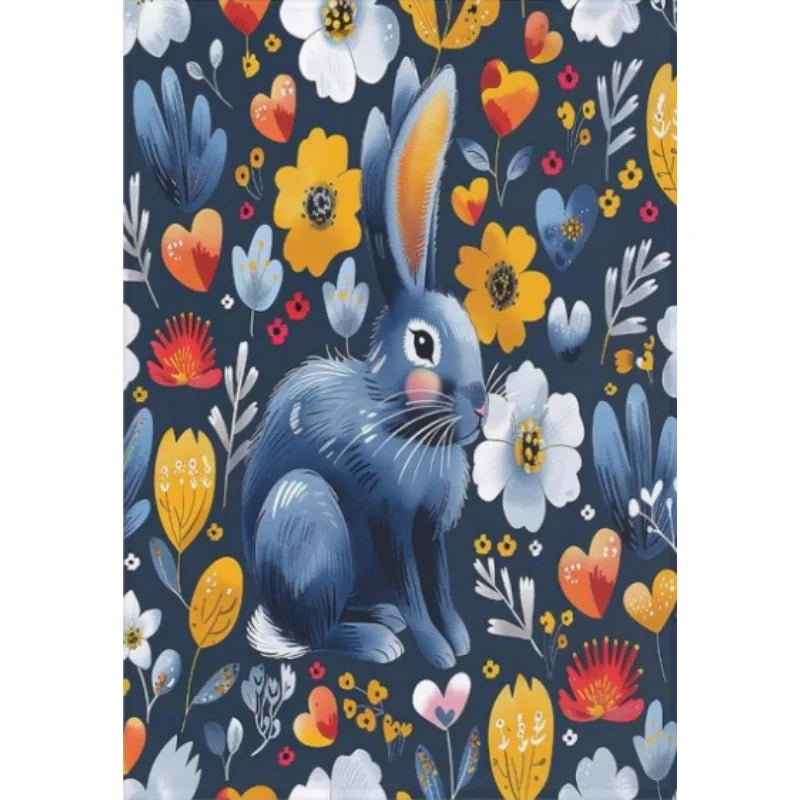 Easter Bunny and Wildflowers Spring Flannel Blanket, Rabbit Floral Colorful Soft Warm Flannel Blanket for Sofa Bed Sofa