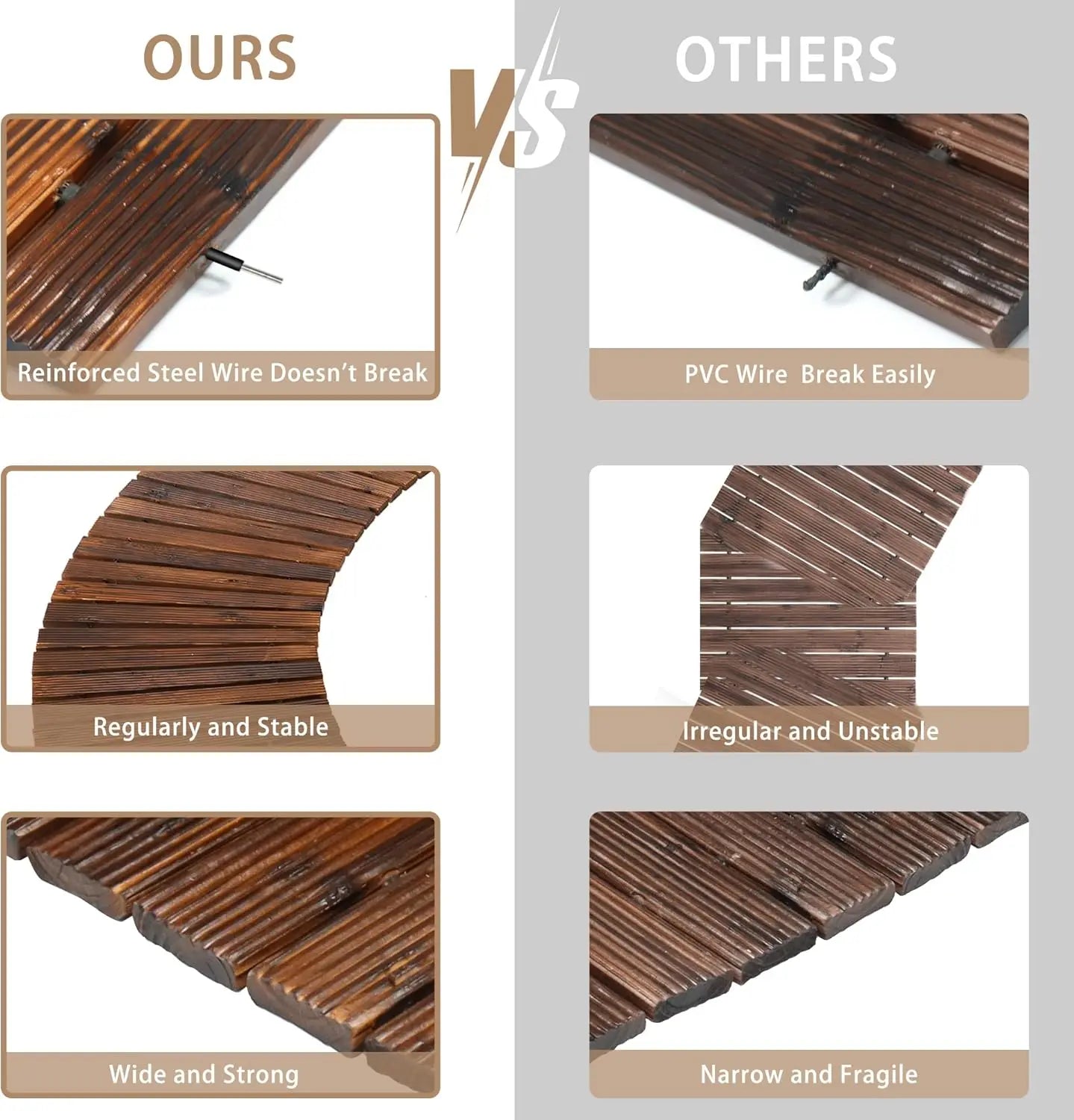 8FT Wooden Garden Pathway Curved Outdoor Walkway Roll Out Cedar Wood Patio Flooring Path Decorative Lawn Patio (Brown)