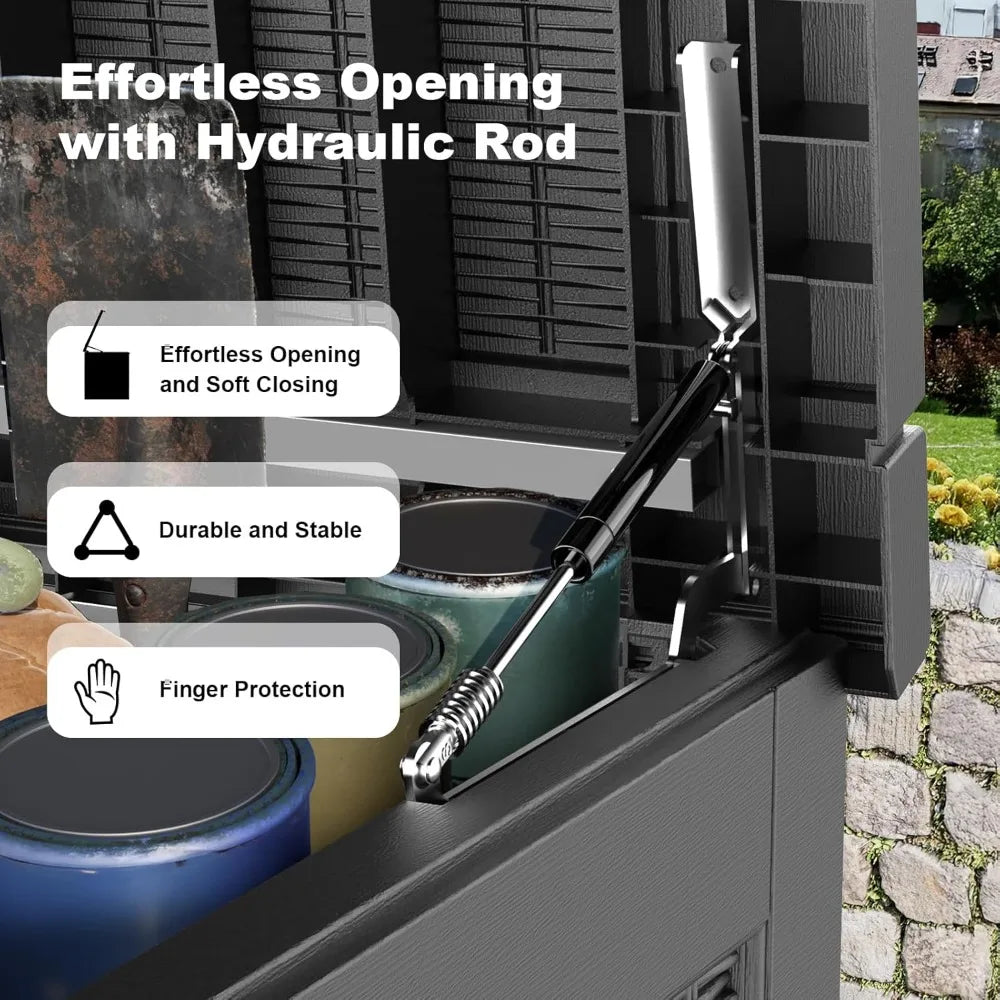 Best - 320 Gallon Deck Box Waterproof,UV Resistant Resin Outdoor Storage Box w/Hydraulic Rod,Lockable Design&Enhanced Durability