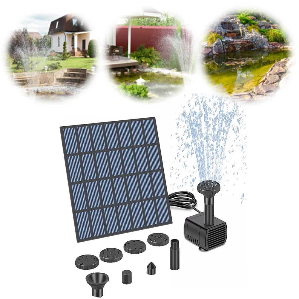 Solar Fountain Pond Pump Kit with Nozzles Solar Powered Fountain Water Pump Solar Pond Pump for Bird Bath Ponds Garden Fish Tank