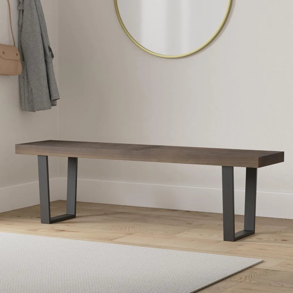JOA Patio Dining Bench, Acacia Wood with Iron Legs, Modern, Contemporary, Dark Brown and Black