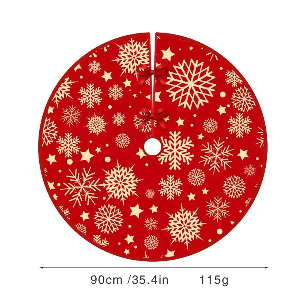 35.4inch Xmas Tree Bottom Decor Mat Snowflake Pattern Mat Round Pad Printed Christmas Tree Decoration Indoor Outdoor Decor