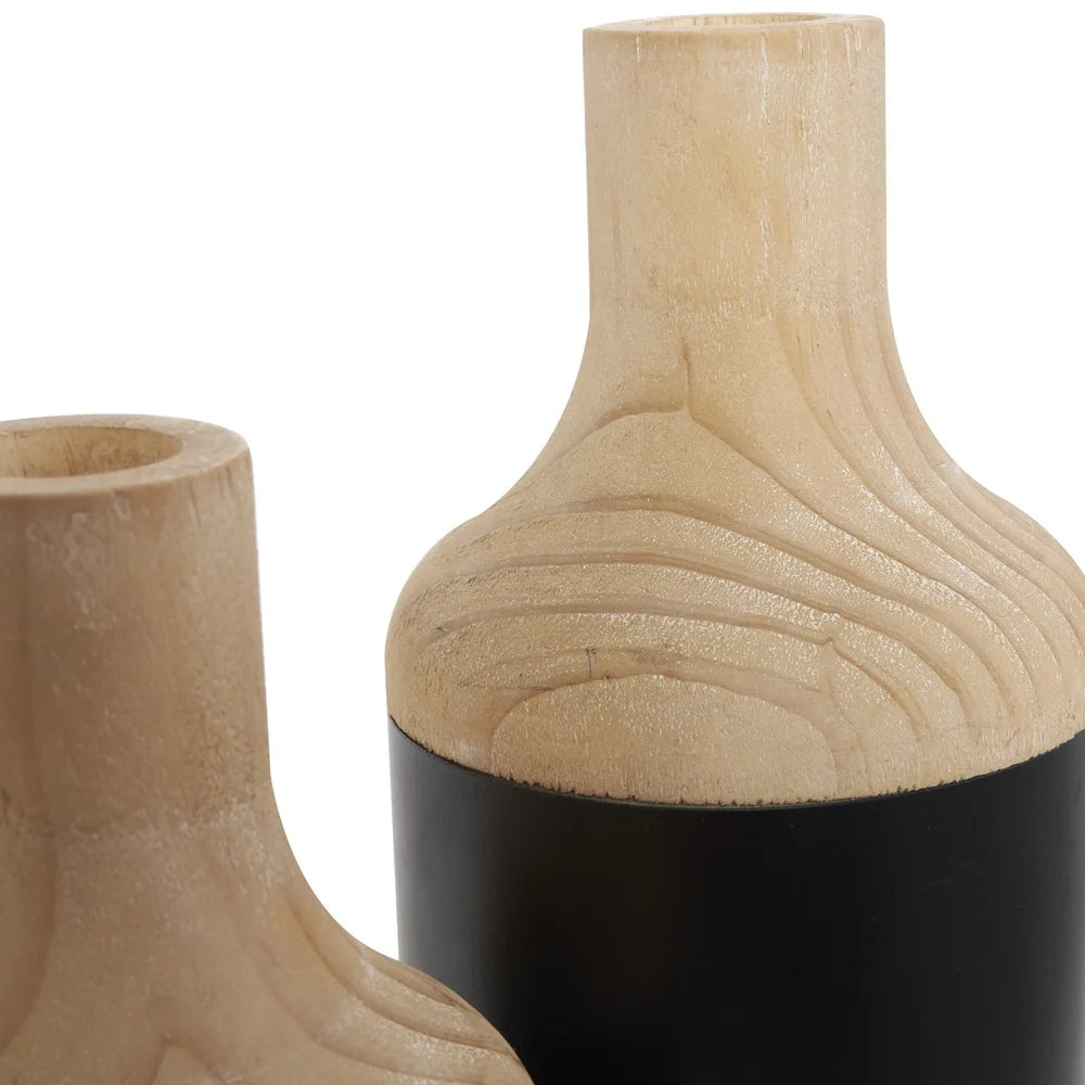 Wooden Vase Set 2 Modern Farmhouse Decorative Cylinder Vases Home Decor Indoor Flower Arrangements Rustic Accent Pieces