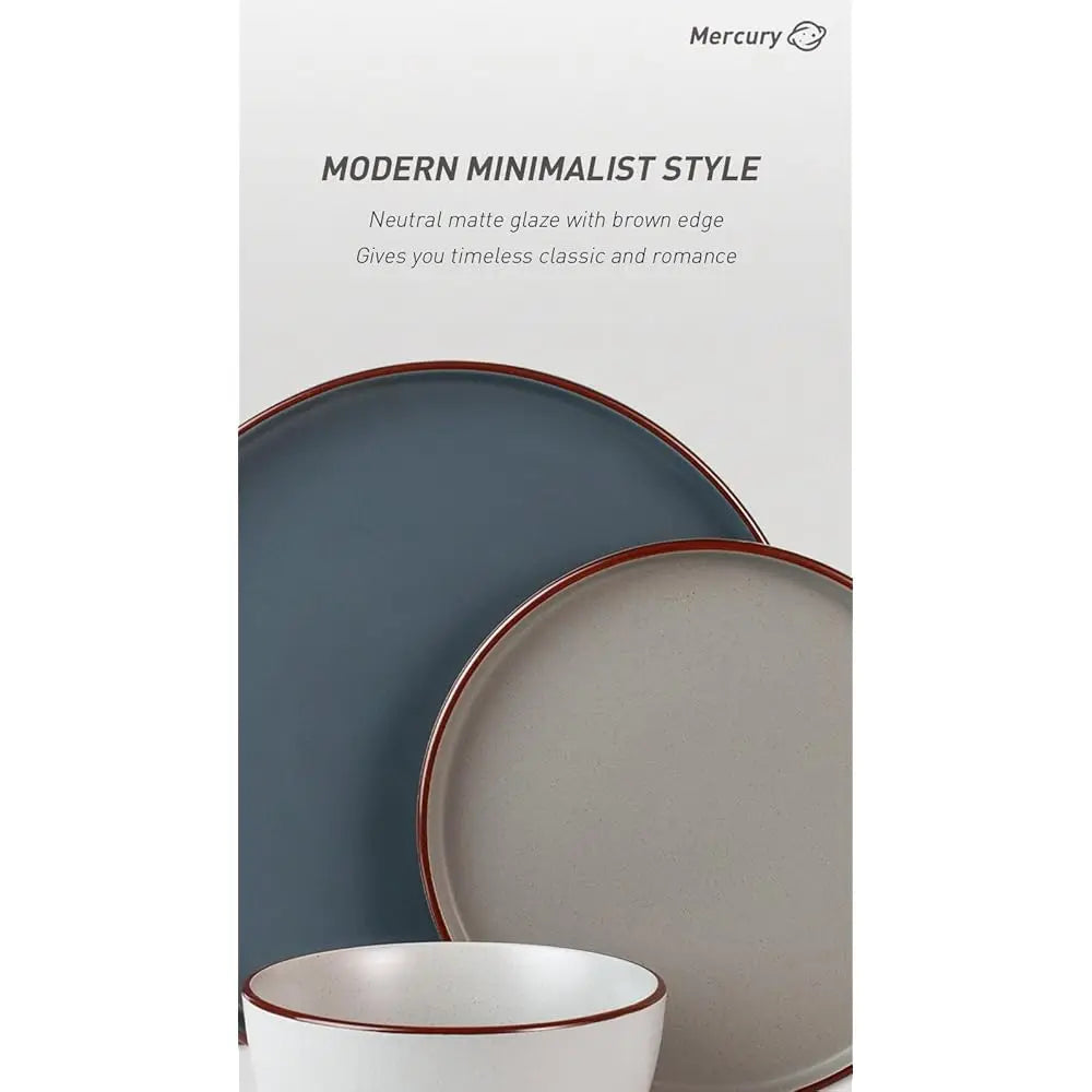Mercury Plates And Bowls Sets, 12 Pieces Stoneware Dinnerware Sets, Dishes Set For 4, Microwave And Dishwasher Safe,