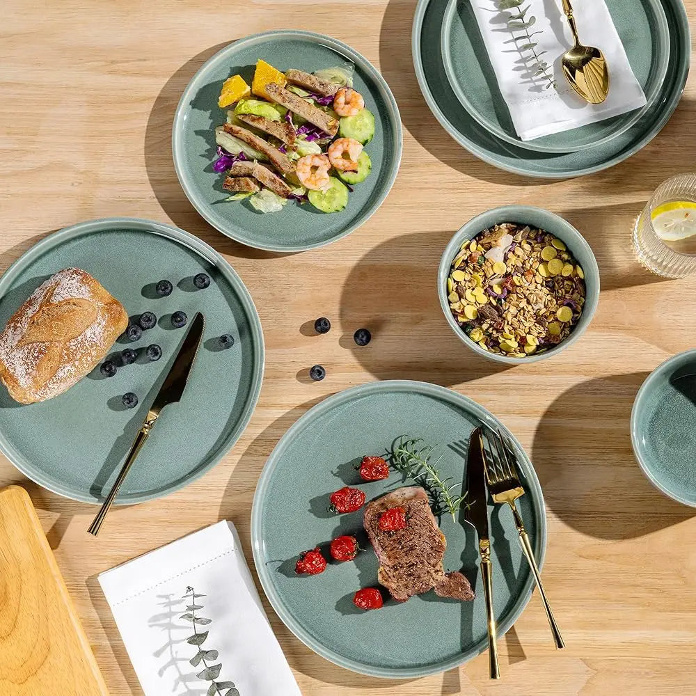Ceramic Dinnerware Sets For 4, 12 Pieces Stoneware Plates And Bowls Sets, Scratch Resistant Dishes, Dishwasher & Microwave