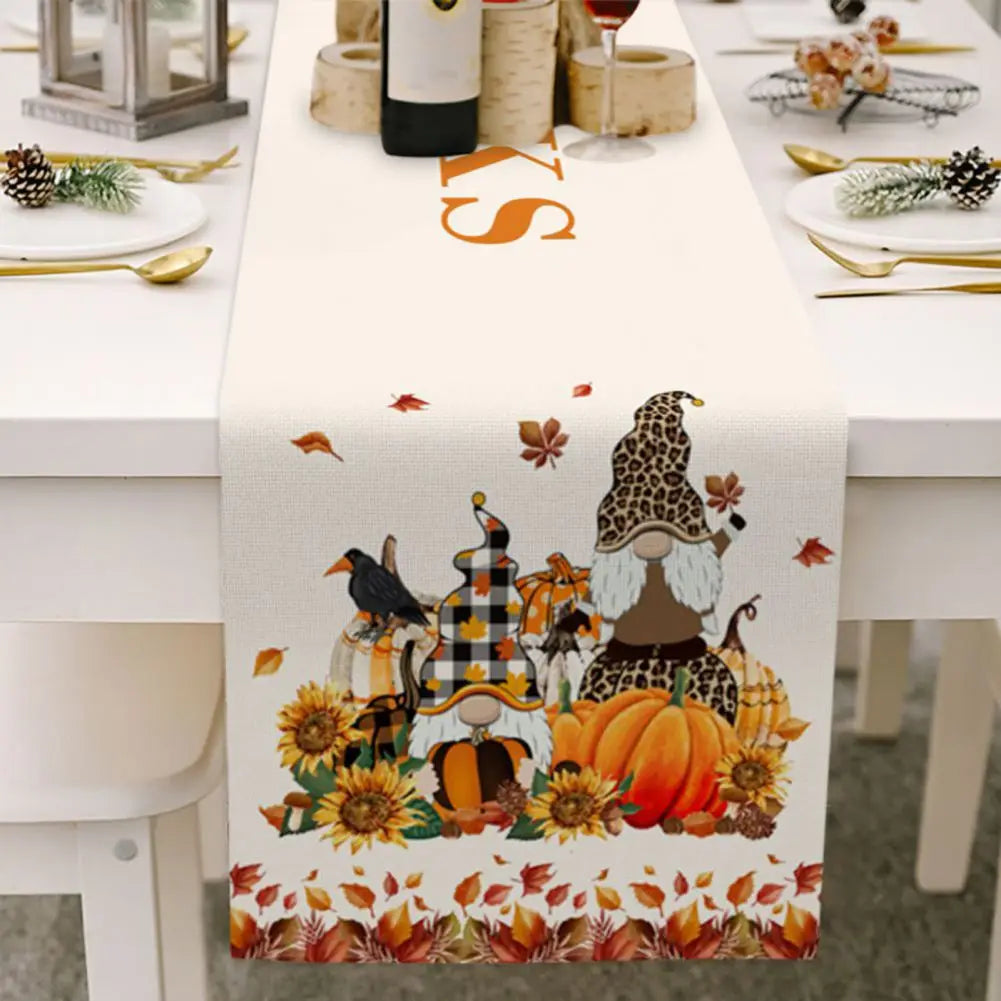 13x70in Orange Pumpkin Maple Kapok Linen Table Flag for Kitchen Coffee Dining Table Easter Thanksgiving Oil-proof Table Cloth