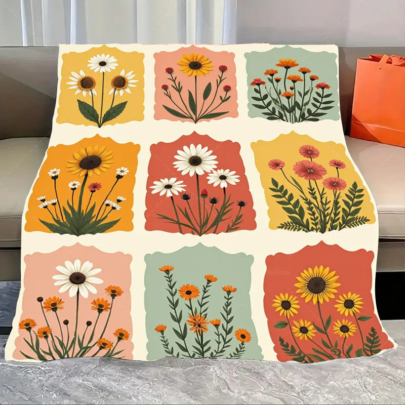 1pc Flannel Blanket Autumn Floral Throw Blanket - Cozy Home Decor with Orange and White Flowers