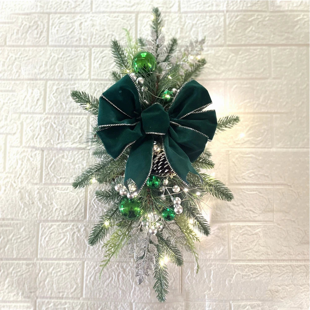 Christmas Wreath Hanging Garlands Without/With Atmosphere Lamp Pendants Wreath Home Door Window Decoration Christmas Supplies
