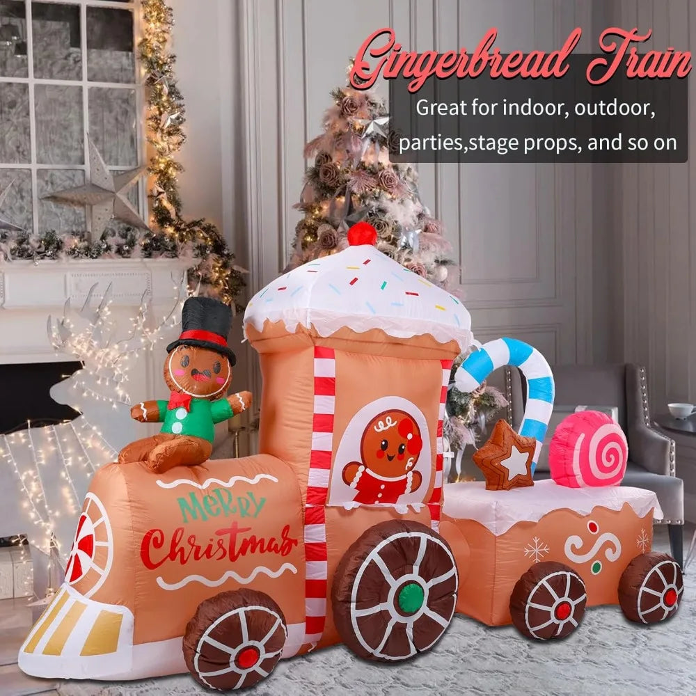 Christmas Inflatables Outdoor Decoration Inflatable Train with Gingerbread Candy Cane Giant Outdoor Indoor Blow Up LED Lighted U