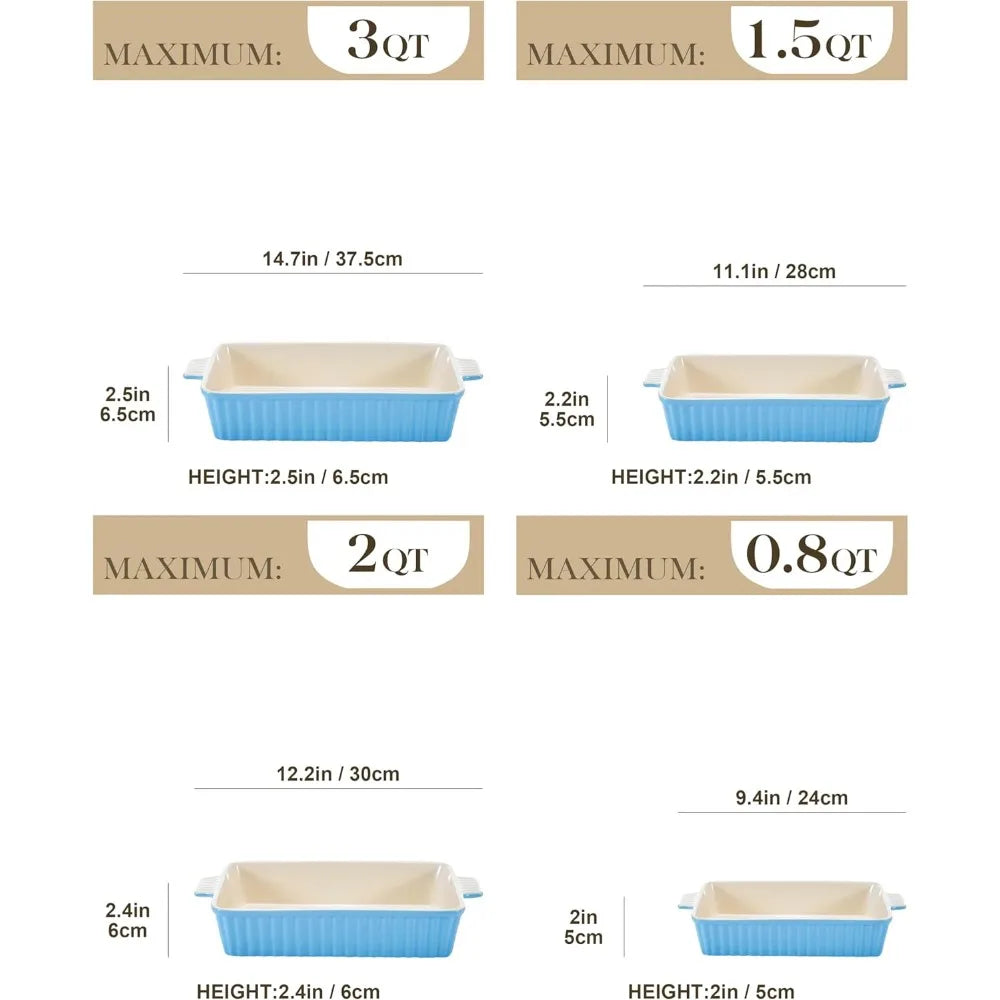 casserole dishes for oven, porcelain baking dishes, ceramic bakeware sets of 4, rectangular lasagna pans deep with handles for