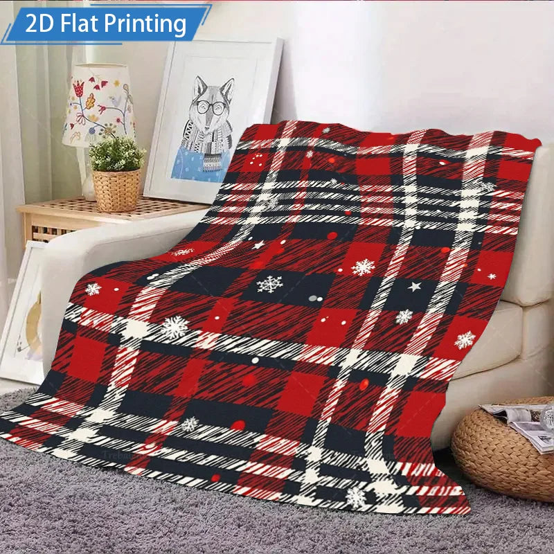 1pc Flannel Blanket Christmas Plaid Fleece Blanket Red Black White Snowflake Pattern Cozy Winter Throw for Sofa Bed Home Decor