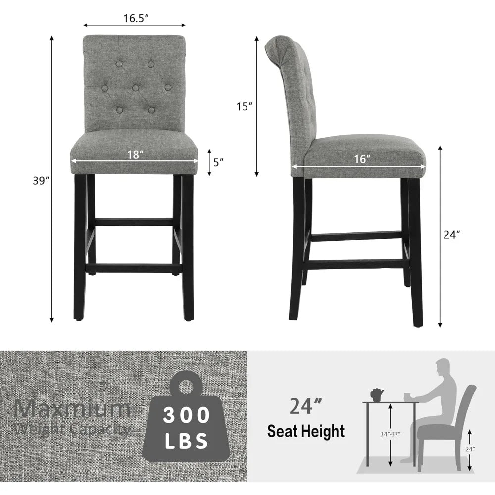 24inch Counter Height Bar Stool, Set of 4 Counter Height Chairs for Kitchen Island Upholstered Back Bar Chairs Fabric Barstool
