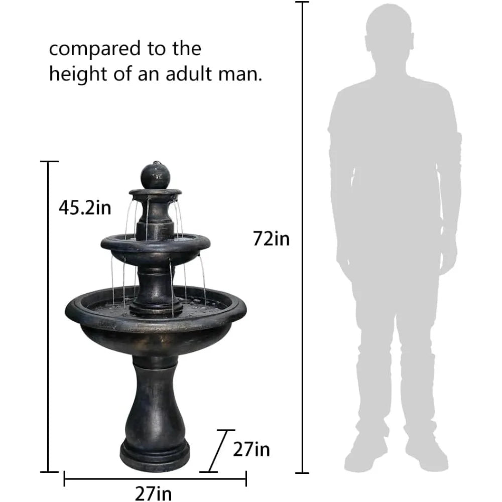 45.2" High 3-tiers Modern Concrete Outdoor Water Fountain - Round Large Outdoor Fountains And Waterfalls For Garden,