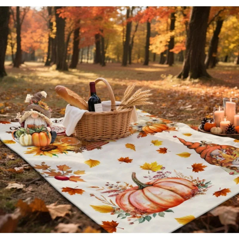 Fall Pumpkin and Gnome Throw Blanket, Fall Maple Leaf Blanket, Fall Themed Thanksgiving Farmhouse Home Decor Gift