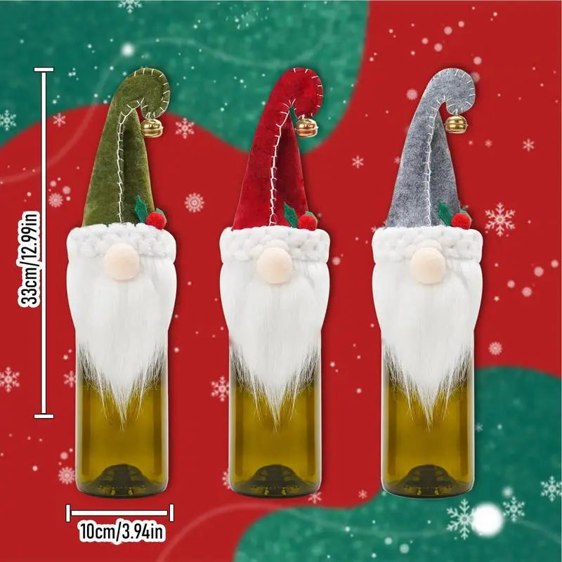 Christmas Wine Covers 3X Cute Champagne Bottle Cover Gnomes Holiday Wine Bottle Covers Swedish Tomte Gnomes Christmas Wine Bags