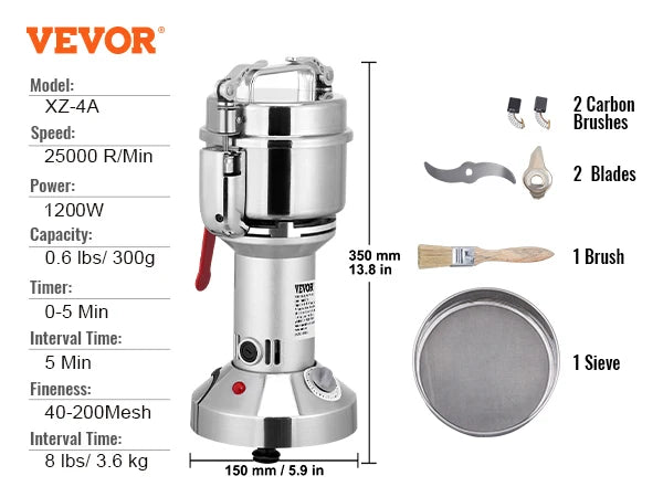 SucceBuy 150-2500g Electric Grain Mill Grinder Commercial Swing Spice Grinders for Dry Herbs Grains Spices Cereals Coffee Corn
