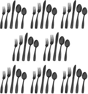40-Piece Matte Black Stainless Steel Flatware Set, Service for 8, Kitchen Utensils and Tableware Cutlery