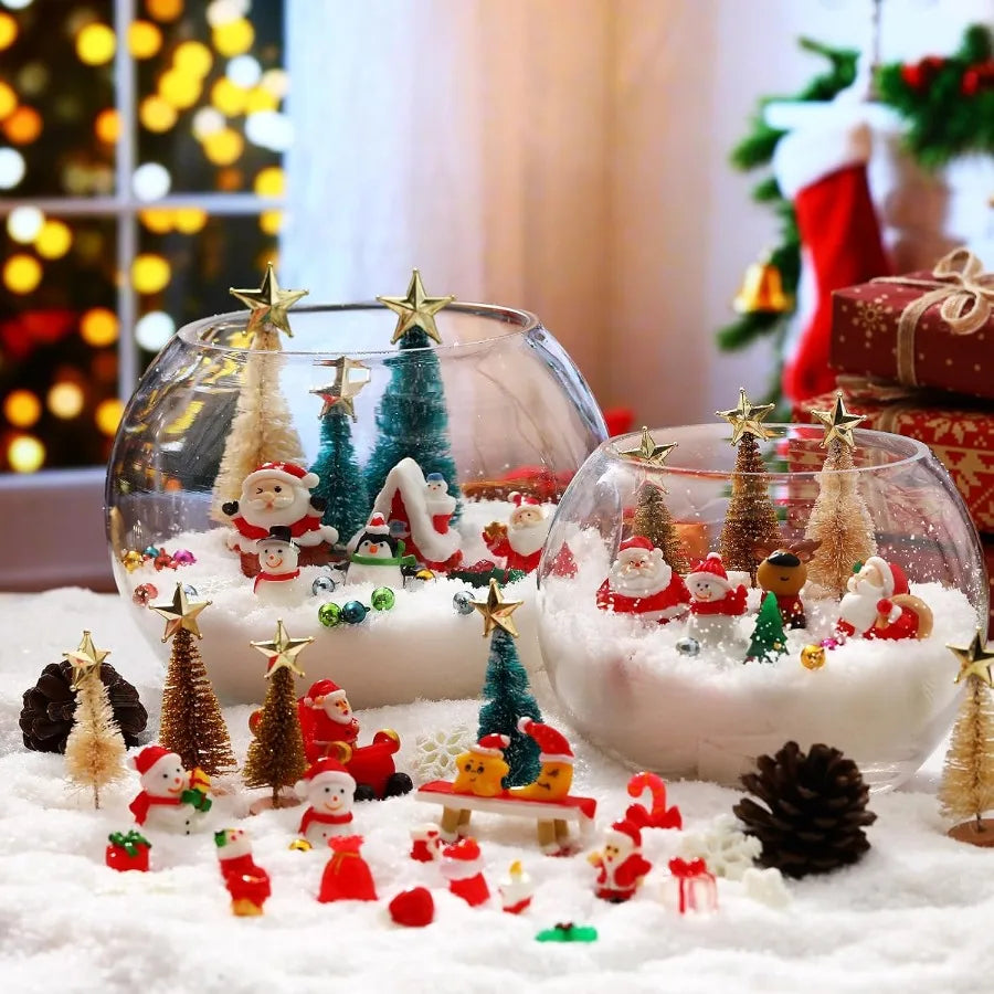 96 Pcs Miniature Ornaments for Snow Globe Kit DIY Christmas Village Decoration with Snowman Reindeer Santa Claus Snowflake Figu
