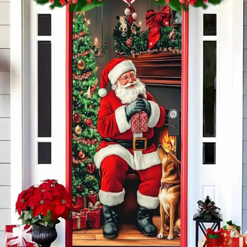 Christmas Door Cover Door Christmas Cover Santa Claus Puppy Door Cover Banner Window Door Cover Versatile Christmas Door Wrap