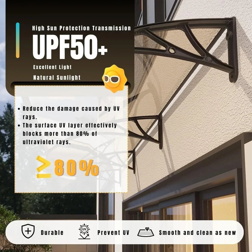 Awning for Door Entrance, Awnings for Doors, Polycarbonate Cover Outdoor Front Door Patio UV/Rain/Snow Protection