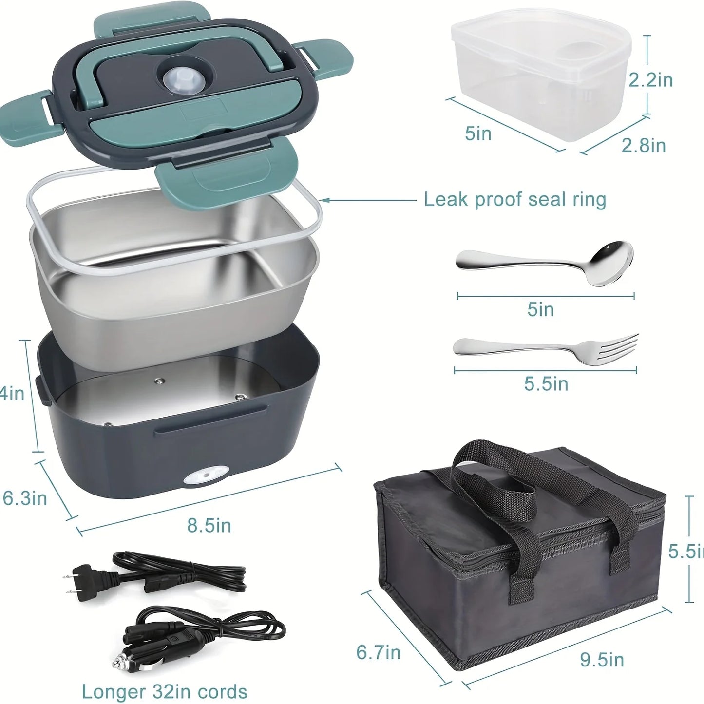 1.5 L 60W Electric Lunch Box Food Warmer Portable Food Heater for Car Or Home - Leak Proof, Lunch Heating Microwave for Truckers