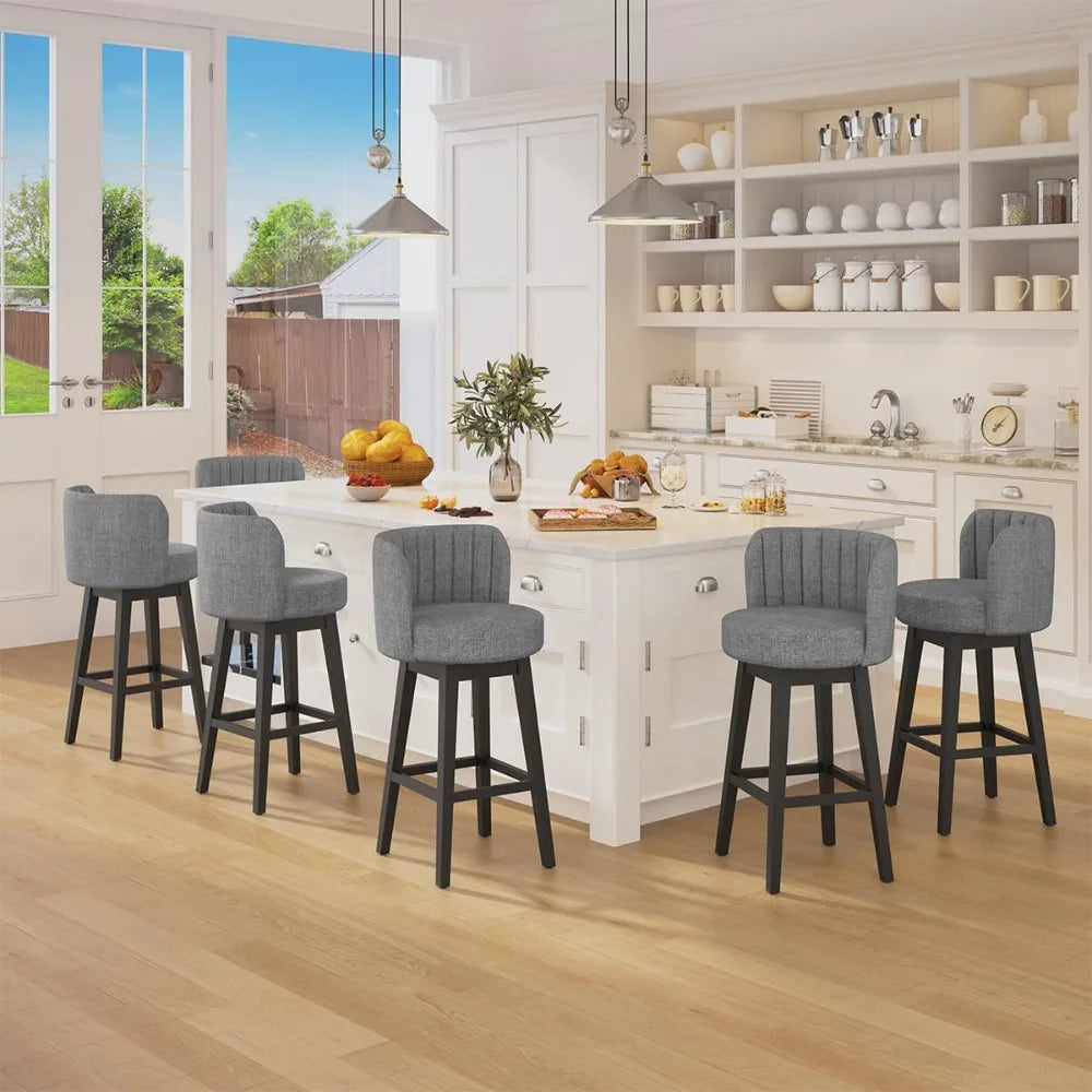 Swivel Bar Stools Set of 2, 30" Seat Height Mid Century Modern Bastools with Back, Bar Height Chairs with Linen Upholstered Sea