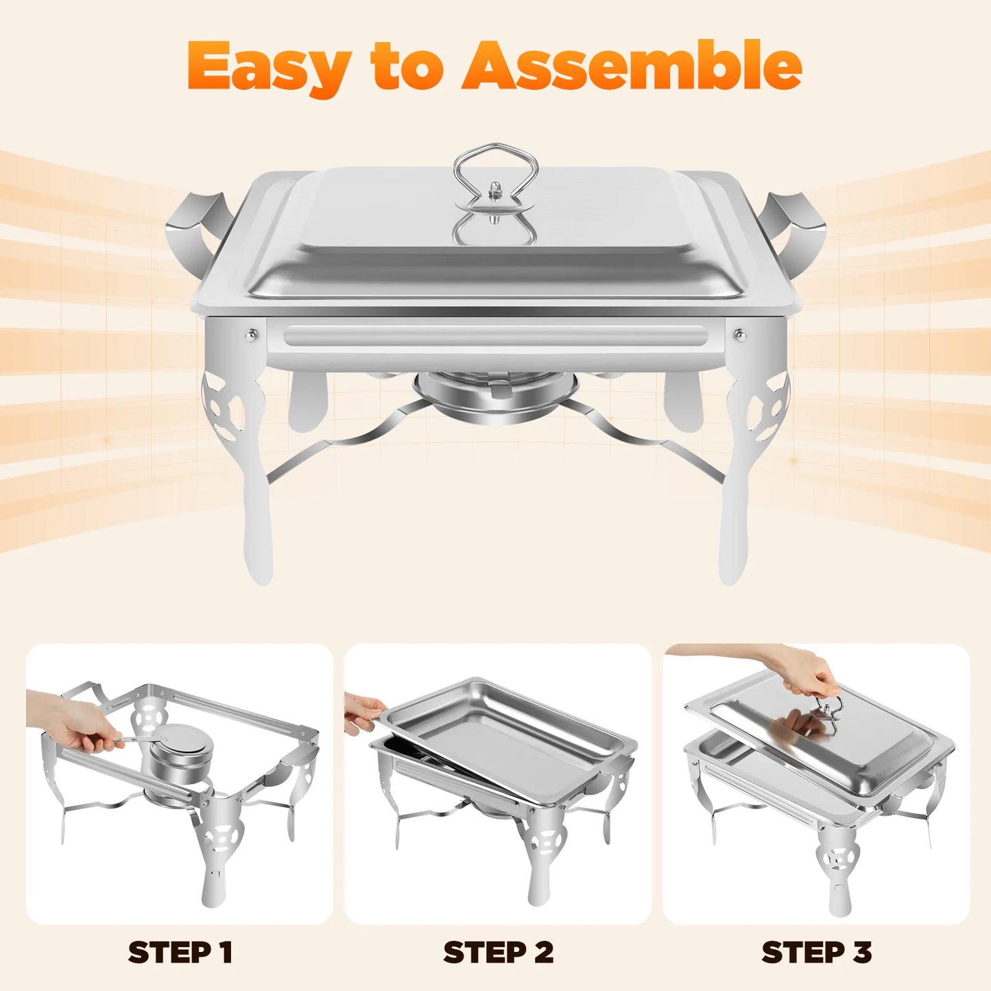 6L Dining Stove Heat Chafers for Catering Stainless Steel Food Warmers, Chafing Dishes Food Warmers with Pans,