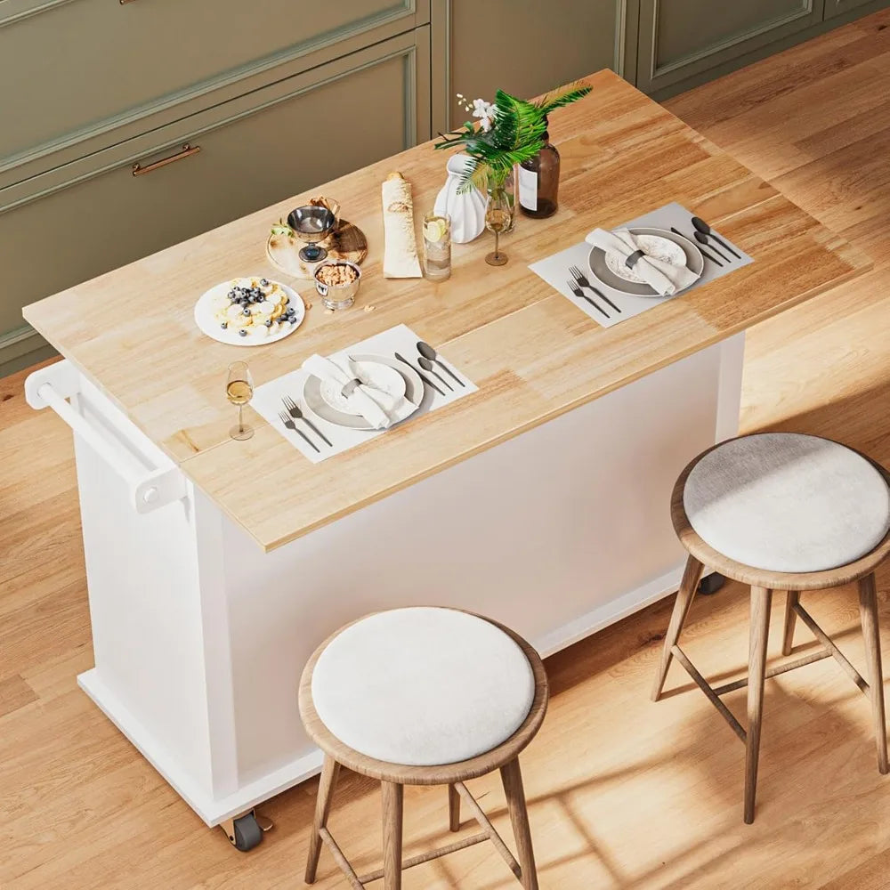 51.2'' Rolling Kitchen Island with Drop Leaf - Kitchen Carts on Wheels with Storage, Towel Rack, Drawers Island Table for Kitche