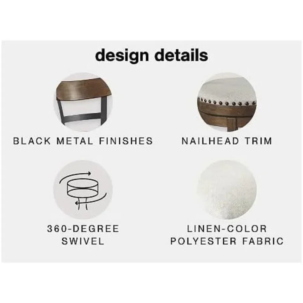 XMSJ-Valebeck Rustic Farmhouse 24.5” Counter Height Swivel Bar Stool, Brown