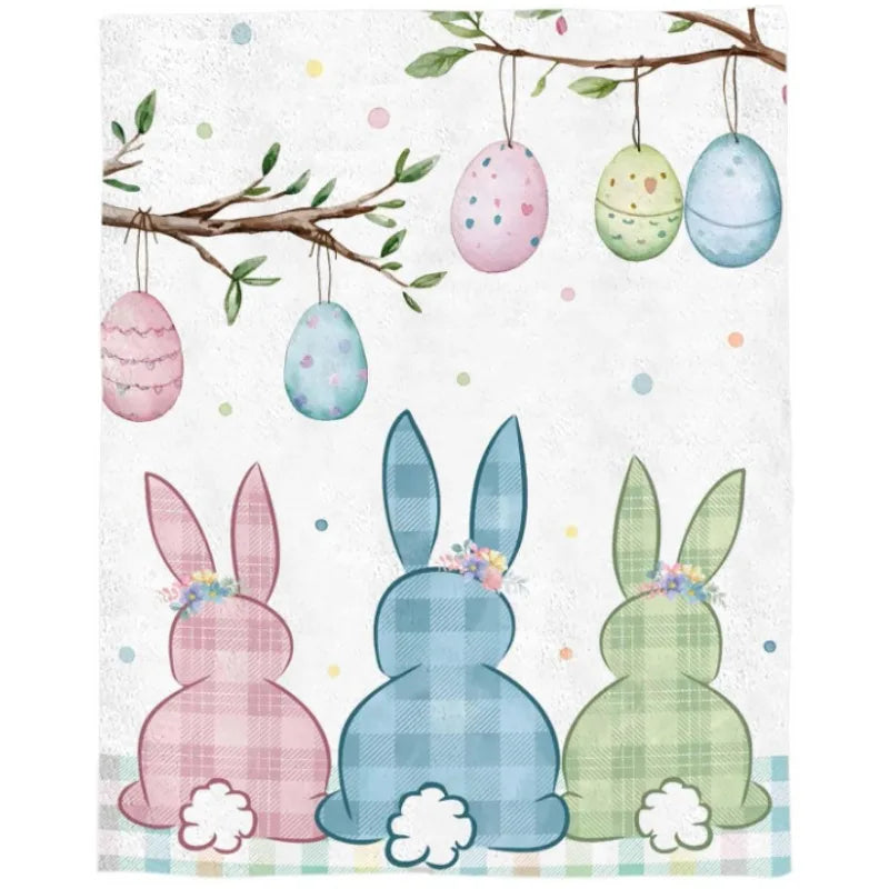 Easter throw blanket, Easter egg bunny lightweight plush blanket, leaf bunny super soft plush flannel throw blanket for sofa